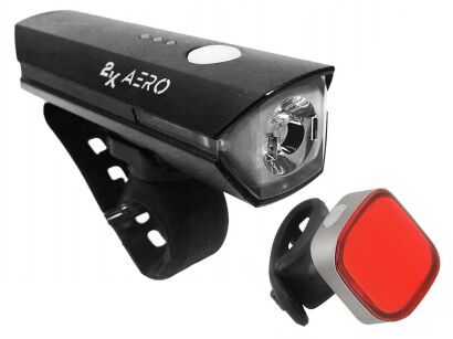 Zestaw mocnych lampek rowerowych przód AERO 550LM + SOLID 25LM USB LED
